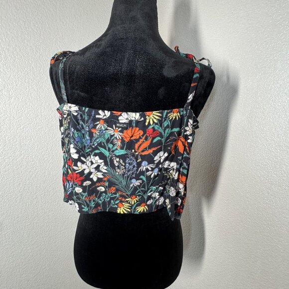 RVCA Womens Floral‎ Print Button Down Crop Top Black Multicolor Size L - Picture 4 of 7